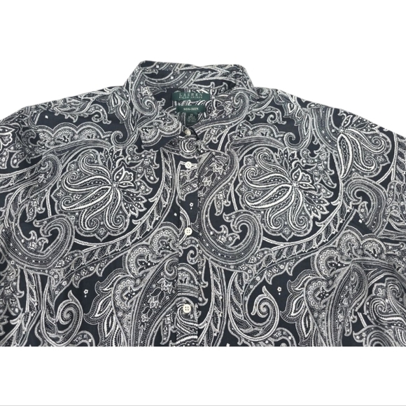 Lauren Ralph Lauren Paisley Button Up Top Women's 2X Black & White Non- Iron - Picture 3 of 7